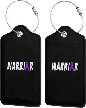 Warrior Pancreatic Cancer Awareness Ribbon 2 Leather Luggage Tags for Bags for Men Women0