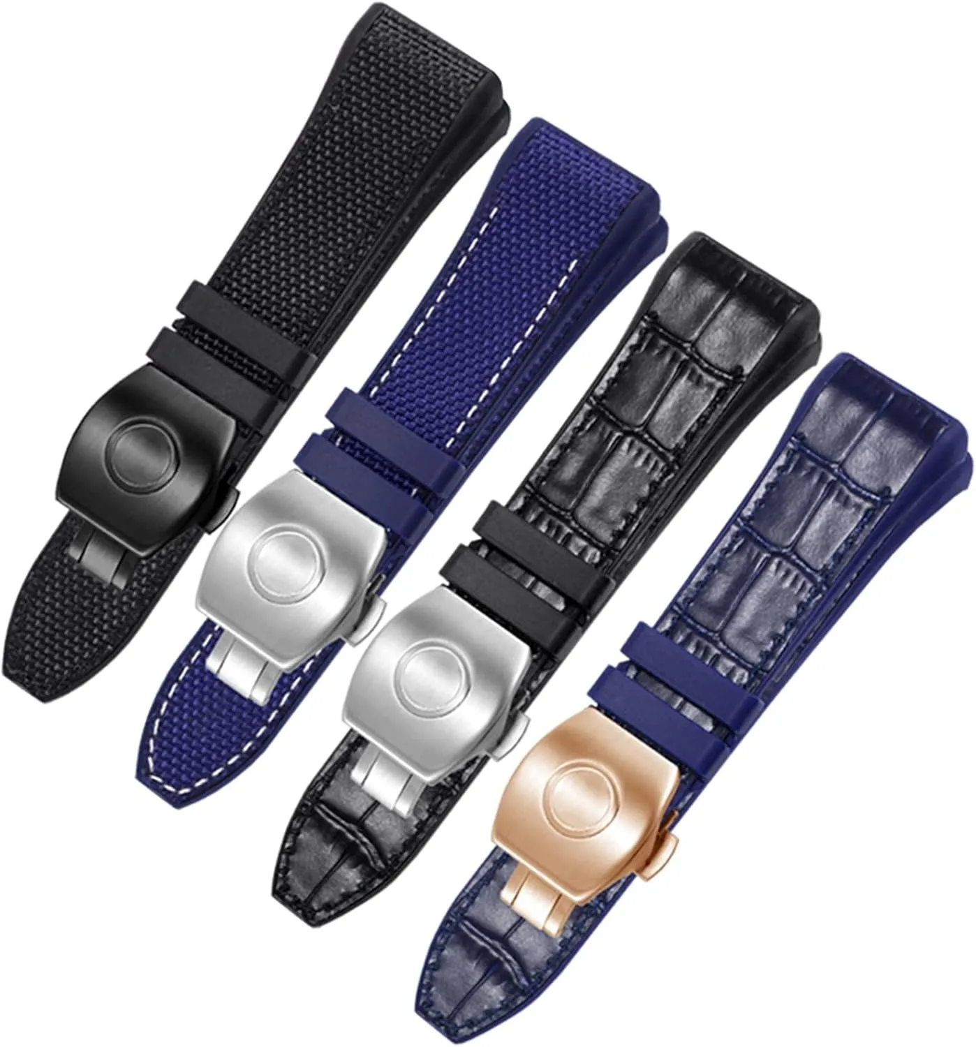 Watch band for Franck Muller V45 Series 28mm Nylon Genuine Leather Silicone Watchband Black Blue Folding Buckle Watch Strap
