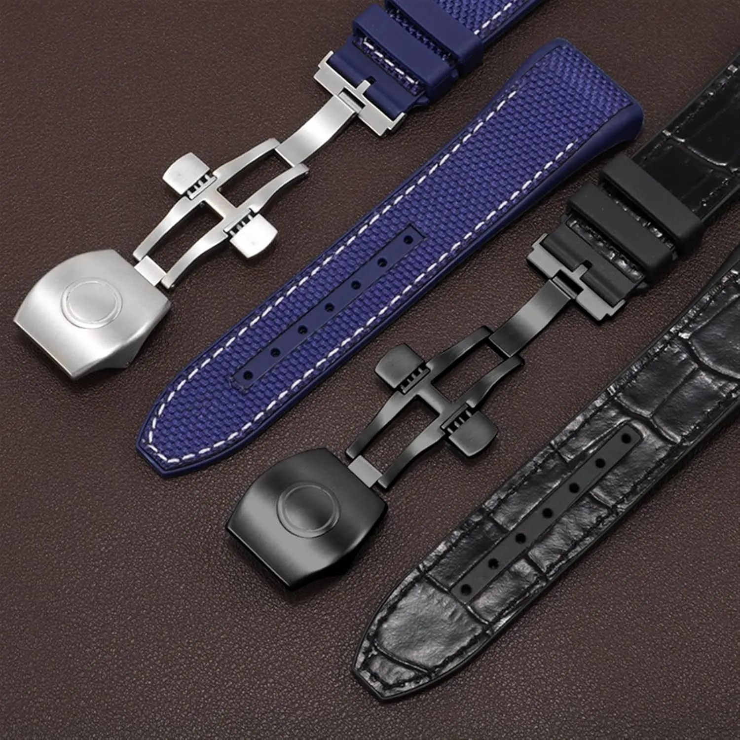 Watch band for Franck Muller V45 Series 28mm Nylon Genuine Leather Silicone Watchband Black Blue Folding Buckle Watch Strap