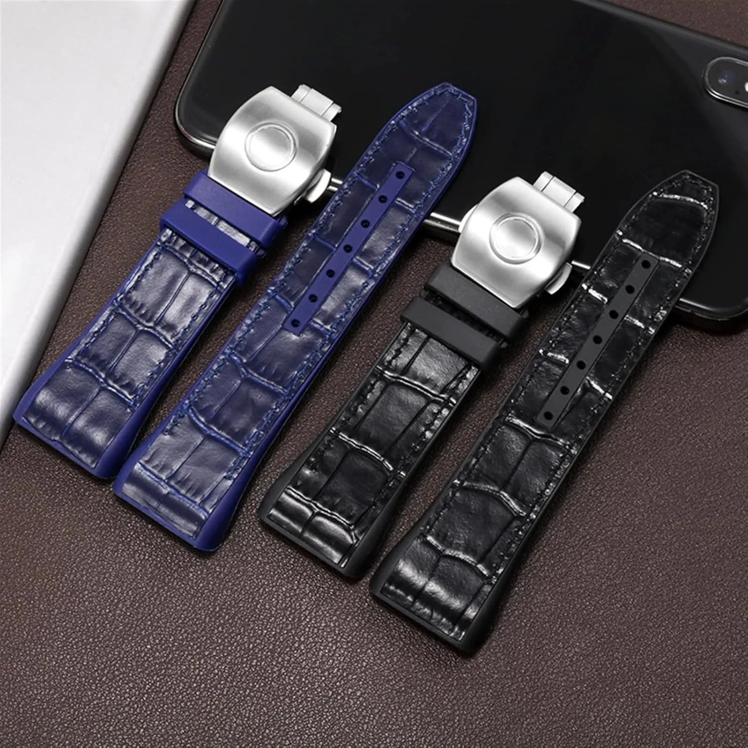 Watch band for Franck Muller V45 Series 28mm Nylon Genuine Leather Silicone Watchband Black Blue Folding Buckle Watch Strap