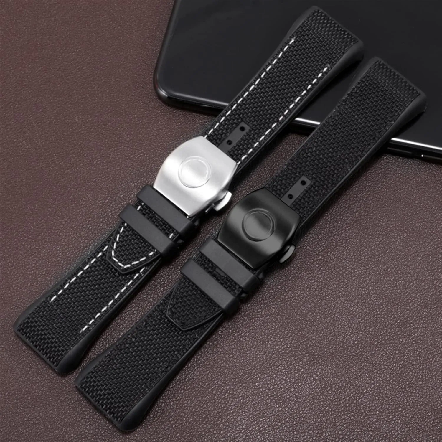 Watch band for Franck Muller V45 Series 28mm Nylon Genuine Leather Silicone Watchband Black Blue Folding Buckle Watch Strap