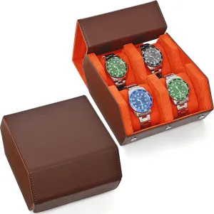 Watch Roll Travel Case for 4 Watchs Storage and Organizer-Secure Storage with Innovative Slide Pillows & Solid Dividers for Home Storage, Protect and Display