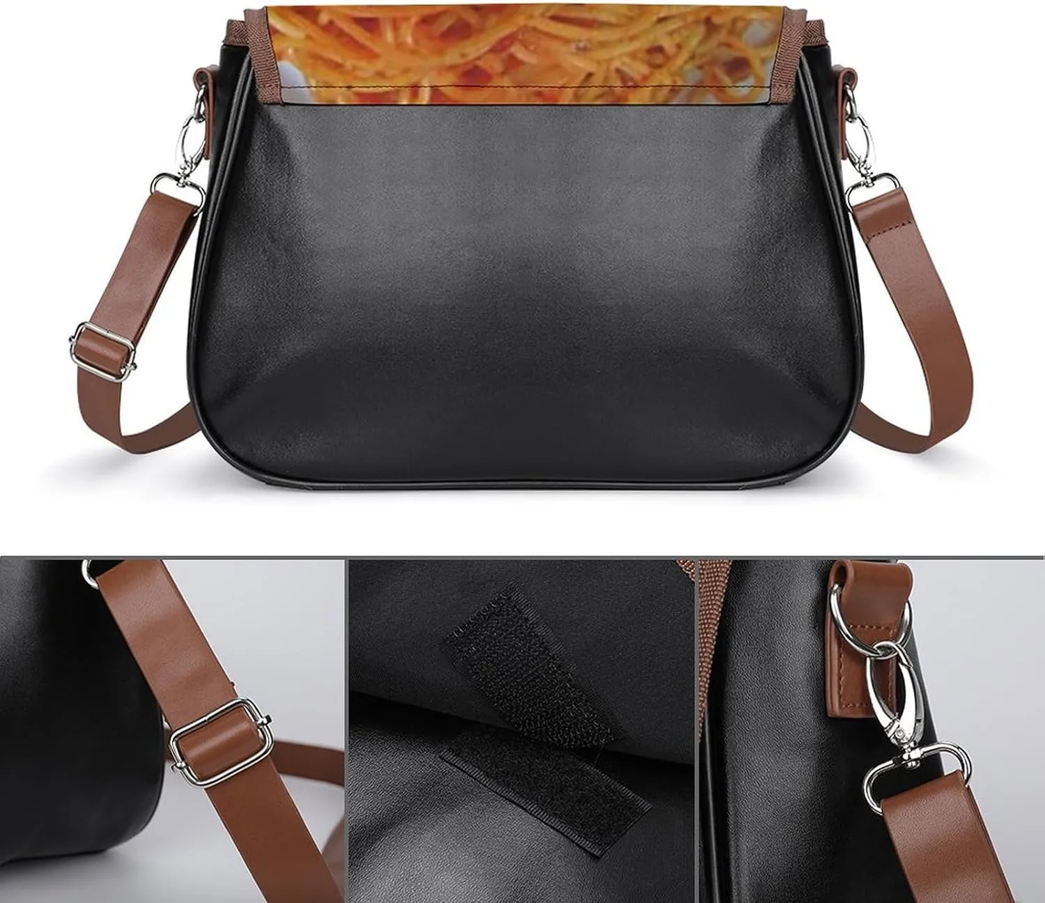 Watercolor Fall Rustic Gum Eucalyptus Leather Shoulder Bag with Detachable Shoulder Strap Versatile for Daily Use
