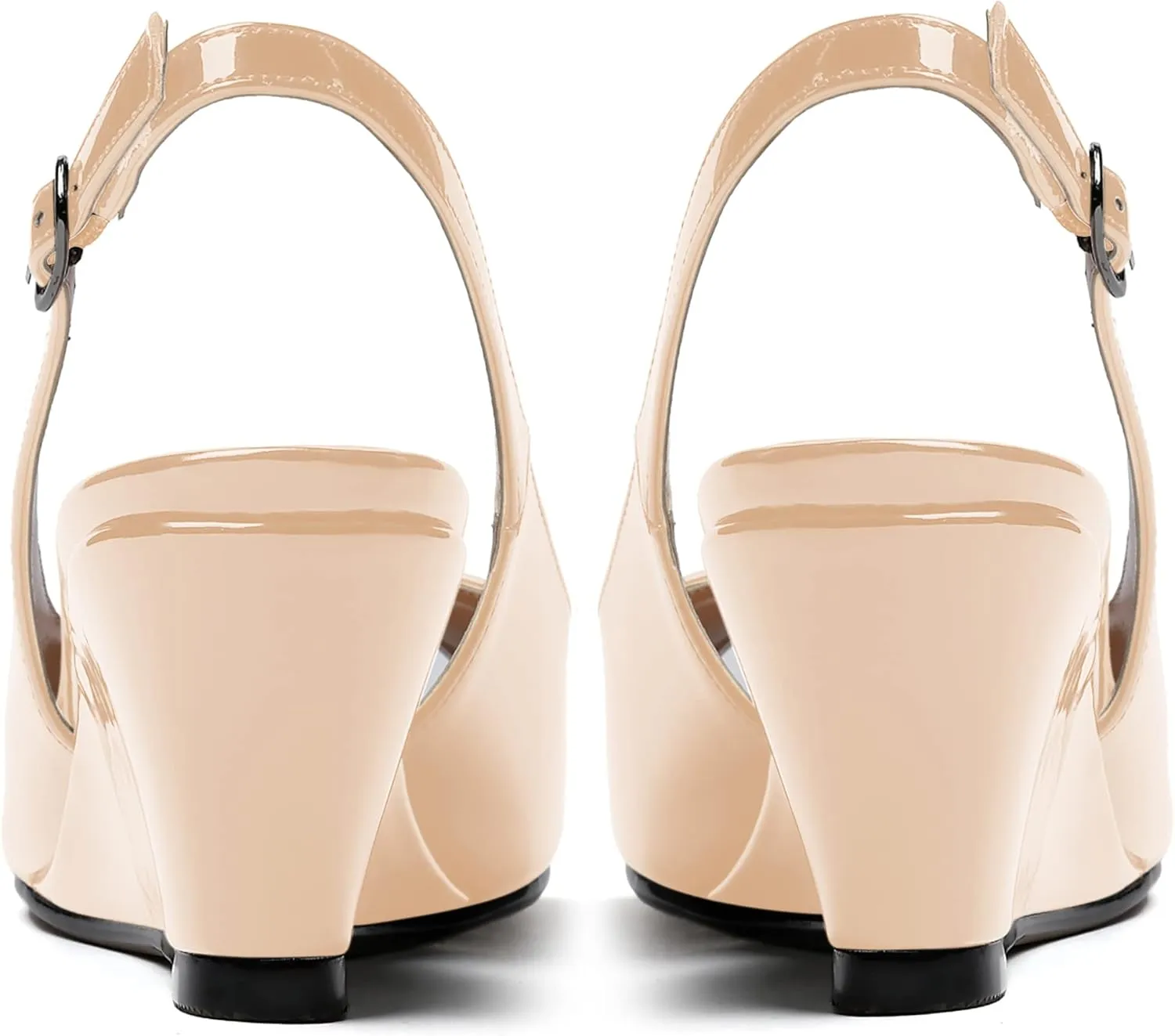 WAYDERNS Women's Peep Toe Slingback Buckle Patent Leather Wedge Low Heel Pumps Shoes 2 Inch