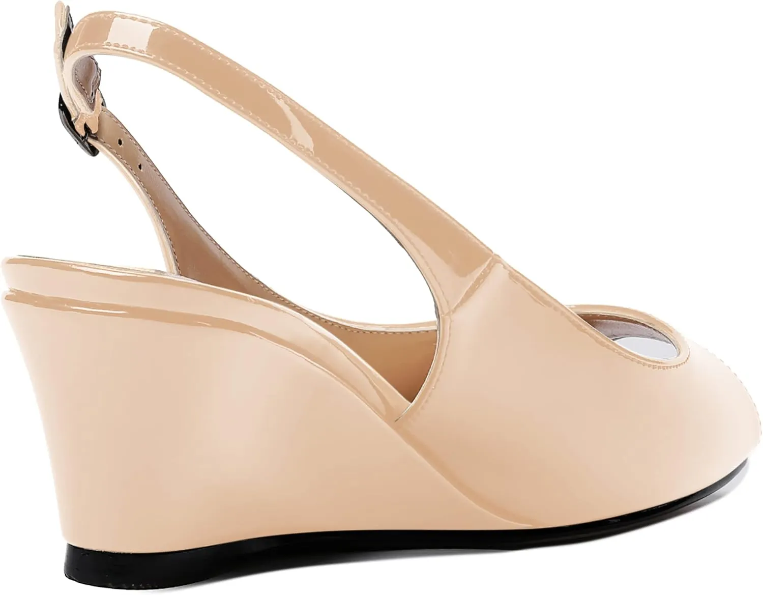WAYDERNS Women's Peep Toe Slingback Buckle Patent Leather Wedge Low Heel Pumps Shoes 2 Inch