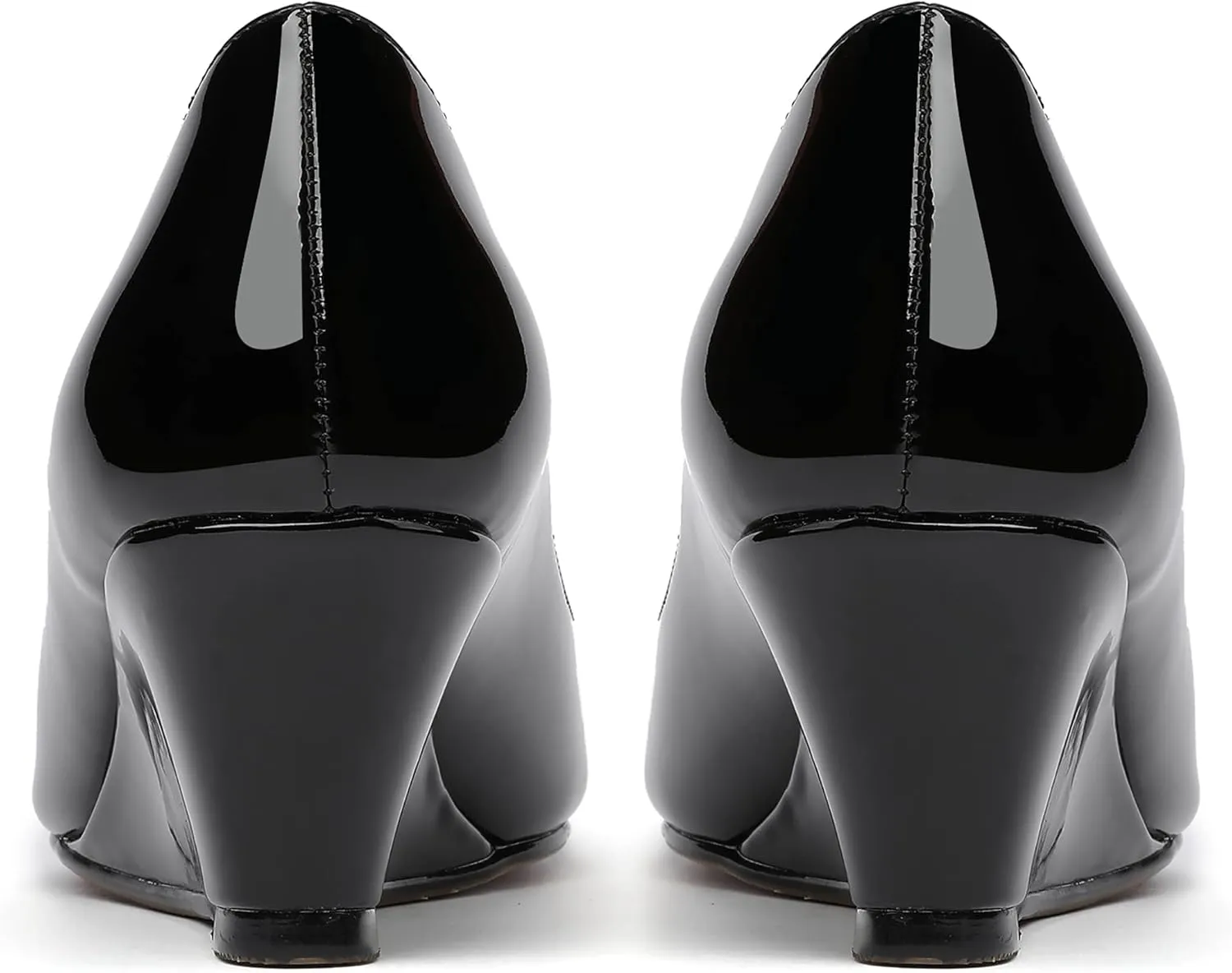 WAYDERNS Women's Slip On Peep Toe Patent Leather Wedge Low Heel Pumps Shoes 2 Inch