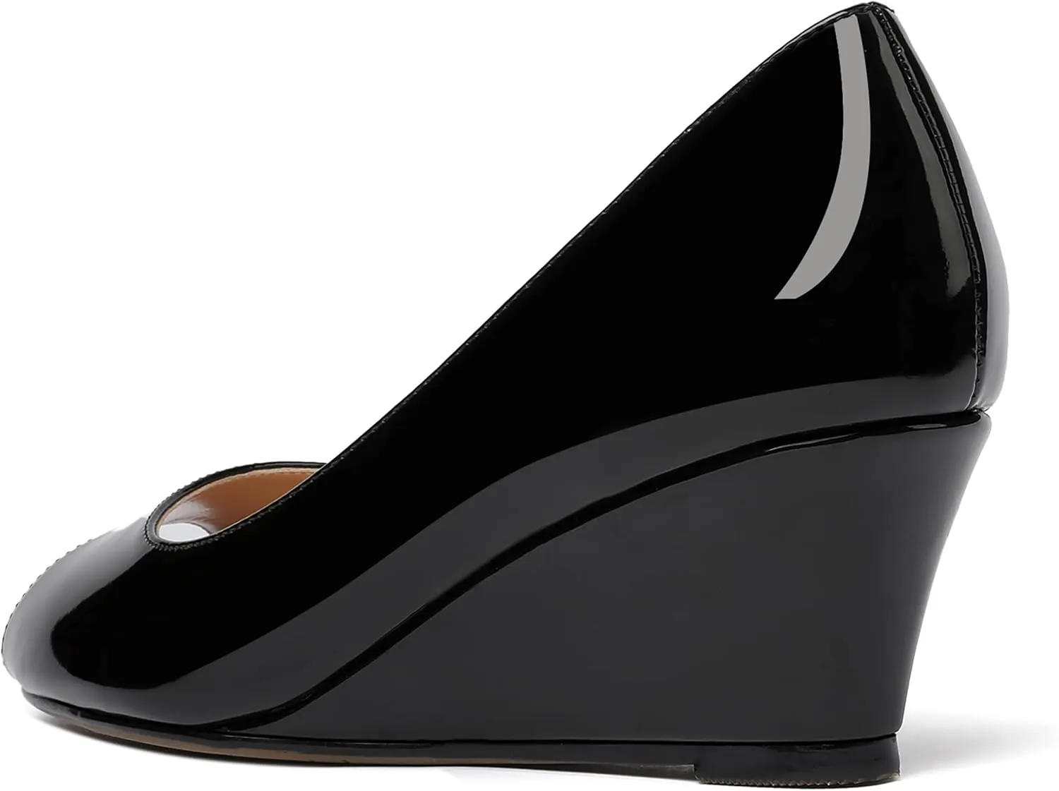 WAYDERNS Women's Slip On Peep Toe Patent Leather Wedge Low Heel Pumps Shoes 2 Inch