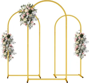Wedding Arch-Backdrop-Stand Set of 3 (6FT 5FT 4FT) Gold Metal Arch Stand for Birthday Party Baby Shower, Balloon Flower Arch Stand for Graduation Anniversary Ceremony Decor