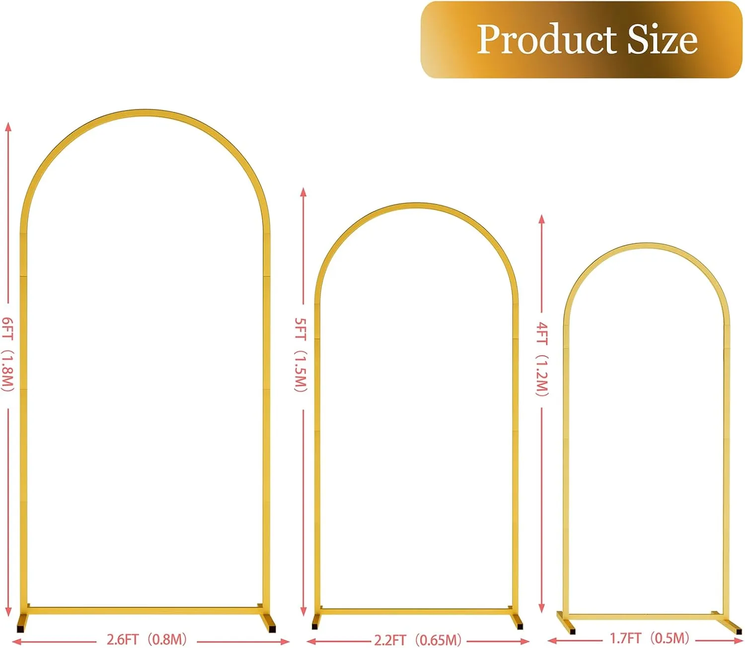 Wedding Arch-Backdrop-Stand Set of 3 (6FT 5FT 4FT) Gold Metal Arch Stand for Birthday Party Baby Shower, Balloon Flower Arch Stand for Graduation Anniversary Ceremony Decor