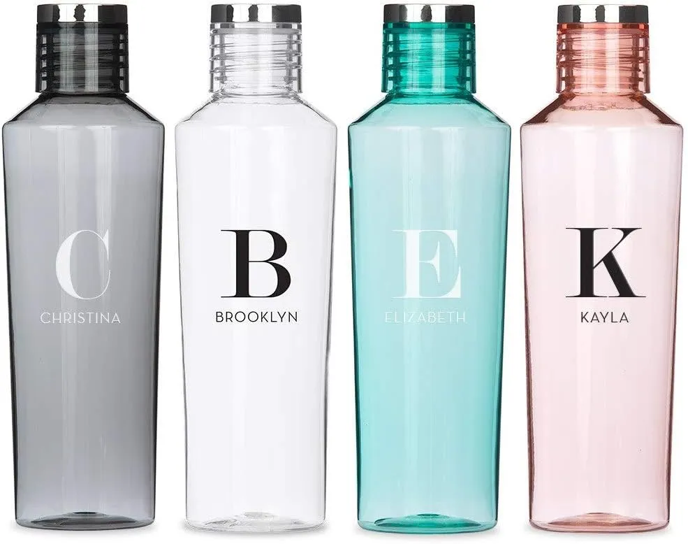 WEDDINGSTAR Personalized Tritan Plastic Water Bottle 27oz – Reusable Customizable Eco-Friendly Plastic Water Bottle – 100% BPA-Free, Environmentally Friendly Canteen - Serif Monogram Charcoal