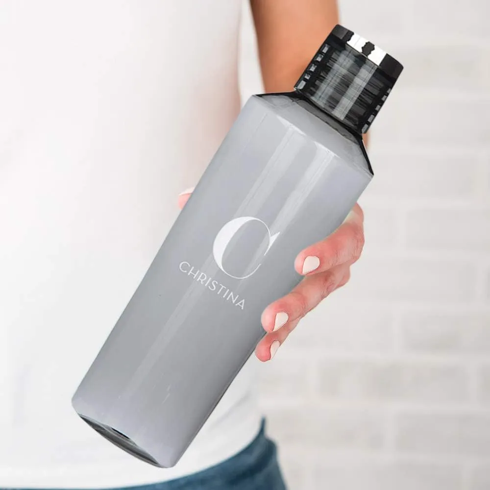 WEDDINGSTAR Personalized Tritan Plastic Water Bottle 27oz – Reusable Customizable Eco-Friendly Plastic Water Bottle – 100% BPA-Free, Environmentally Friendly Canteen - Serif Monogram Charcoal