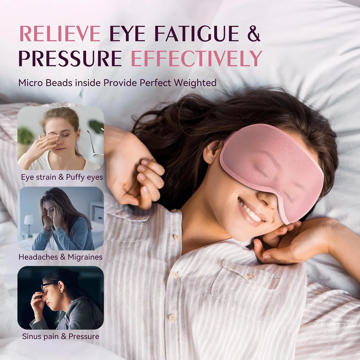 Weighted Eye Mask 2 Pack - 3D Contoured Sleep Masks for Women Men, Blackout Sleeping Eye Mask for Travel, Meditation, Airplane, Memory Foam, Adjustable Strap Pink Black