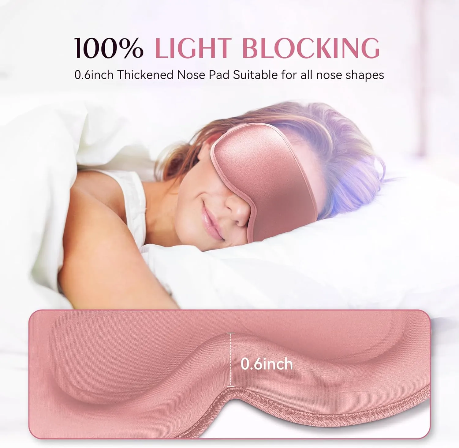 Weighted Eye Mask 2 Pack - 3D Contoured Sleep Masks for Women Men, Blackout Sleeping Eye Mask for Travel, Meditation, Airplane, Memory Foam, Adjustable Strap Pink Black