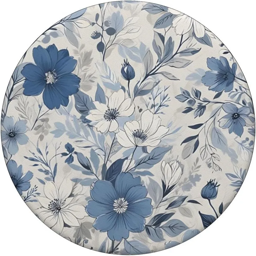 White Blue Floral Pattern PopSockets Adhesive PopGrip