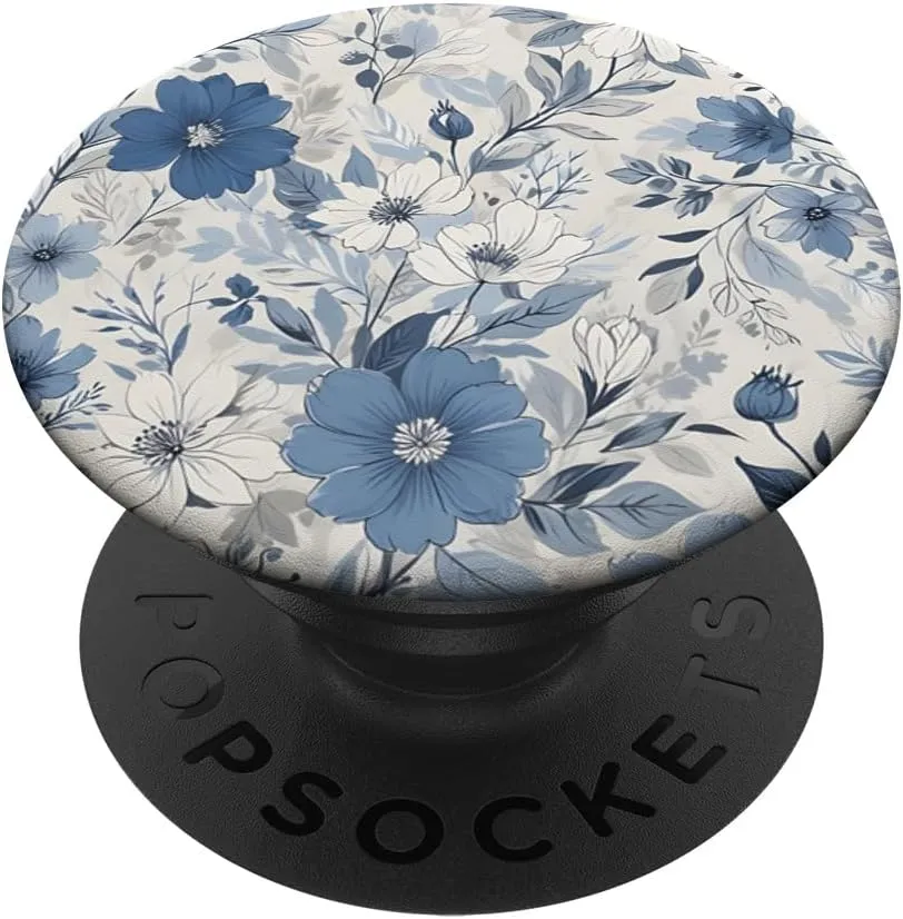 White Blue Floral Pattern PopSockets Adhesive PopGrip
