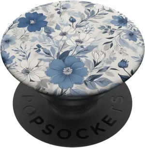 White Blue Floral Pattern PopSockets Adhesive PopGrip