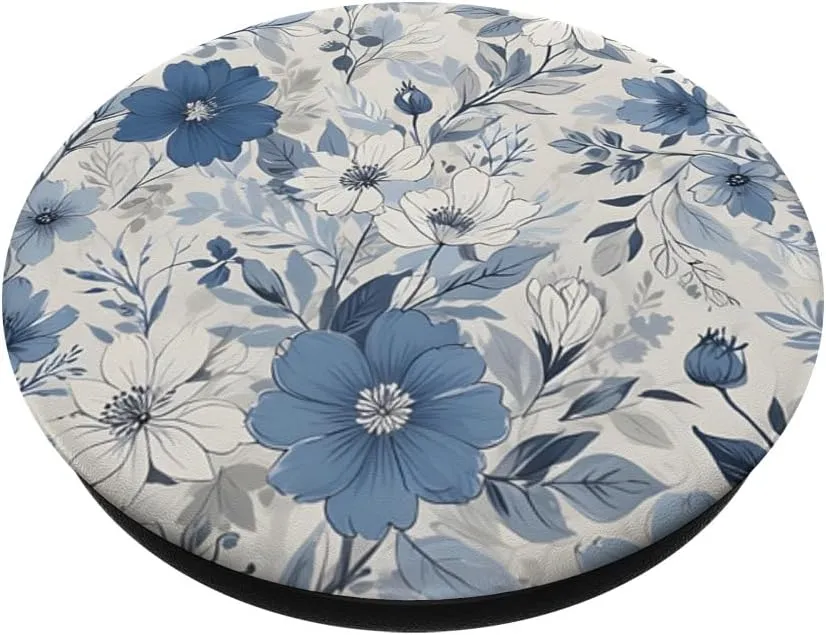 White Blue Floral Pattern PopSockets Adhesive PopGrip