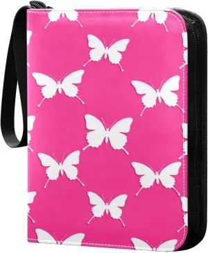 White Butterflies Card Binder 4 Pockets, 400 Pockets Trading Card Binder Removable Card Albums Card Holder for Games, Sports, Football, Baseball Cards