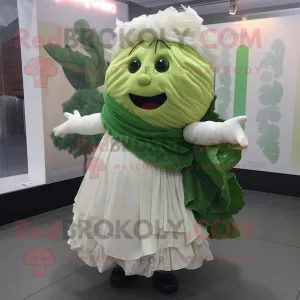 White Cabbage Leaf mascot costume character dressed with a Wrap Skirt and Scarf clips, Large
