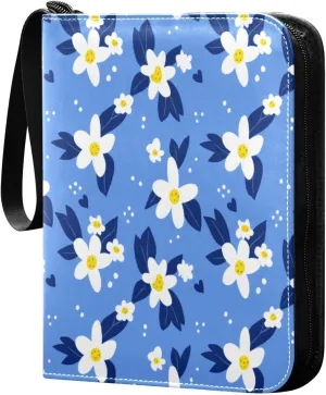 White Flowers Card Binder 4 Pockets, 400 Pockets Trading Card Binder Removable Card Albums Card Holder for Games, Sports, Football, Baseball Cards