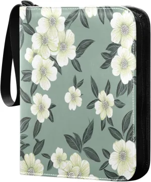 White Flowers Card Binder 4 Pockets, 400 Pockets Trading Card Binder Removable Card Albums Card Holder for Games, Sports, Football, Baseball Cards
