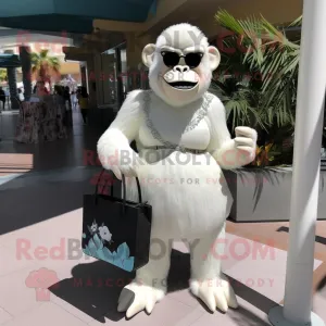 White Gorilla mascot costume character dressed with a Shift Dress and Handbags, Large