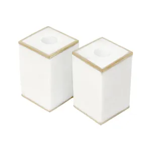 White Marble w/ Brass Trim Taper Candle Holder