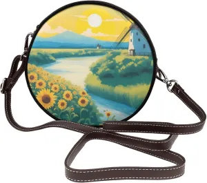 Windmill Removable Shoulder Strap Waterproof Leather Shoulder Round Bag Crossbody Bag Travel Shopping Dating Handbag Purse