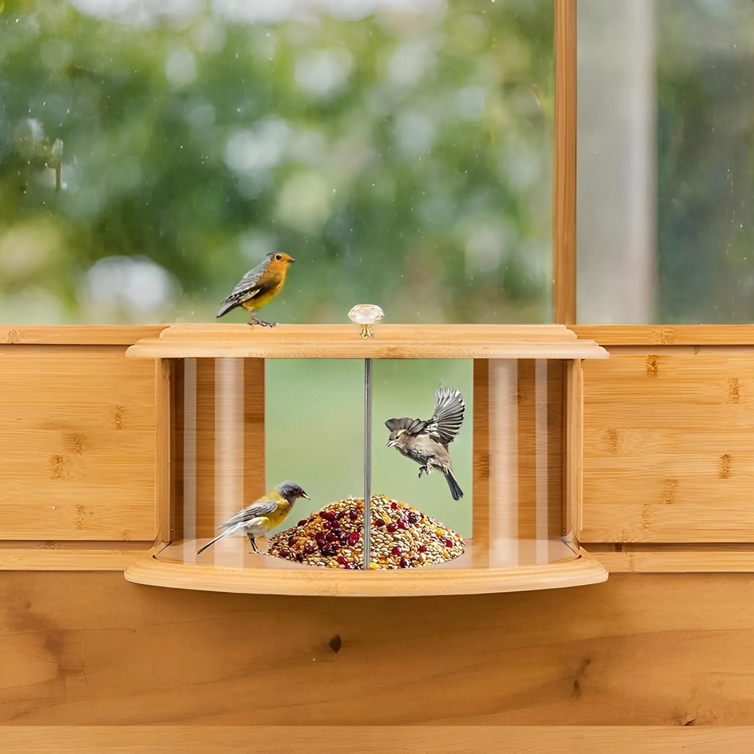Window Bird Feeder Birdwatching Indoors,180° Ultimate Clear View Wild Bird Feeder Brings Nature's Beauty to Your Home/Office Hanging Bird Feeder House Bamboo Nature