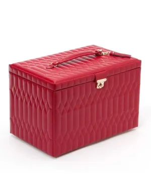 WOLF Caroline Extra Large Jewelry Case - Red Leather - Travel Case - Mirror