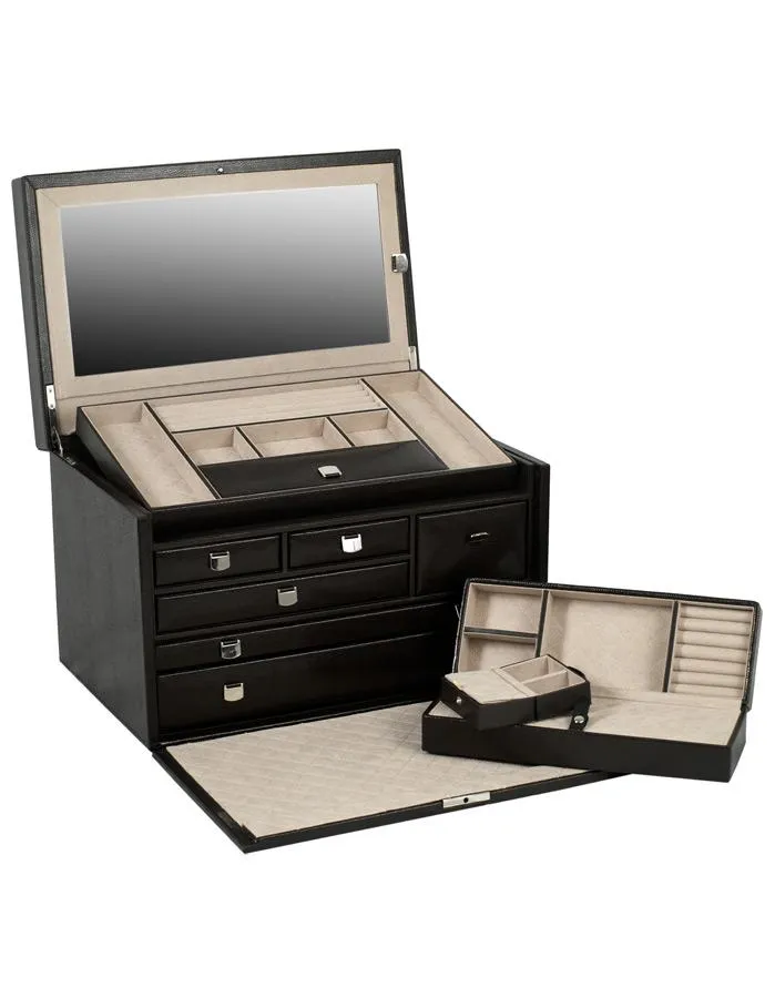 WOLF London Large Jewelry Box - Cocoa - Leather - Travel Case - Mirror