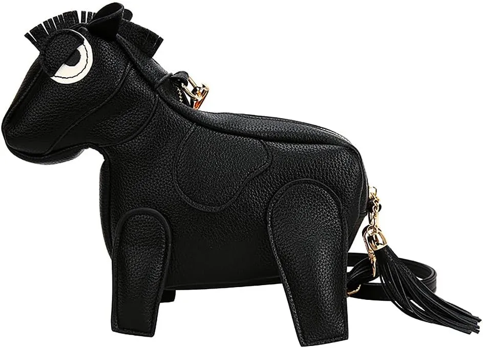 Women Funny Horse Shape Crossbody Bag Cute Animal Shoulder Bag PU Leather Clutch Purse
