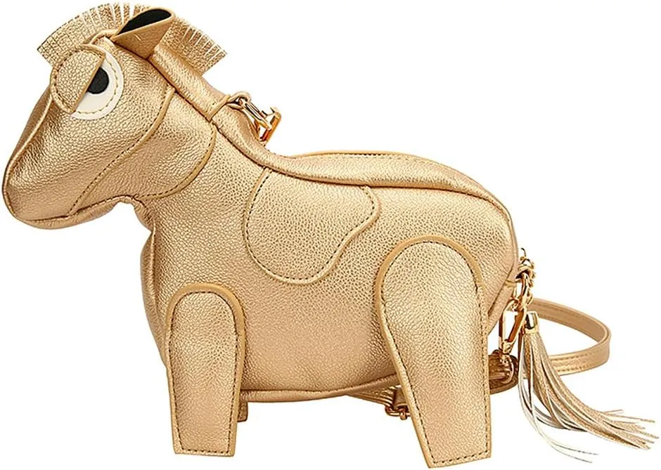 Women Funny Horse Shape Crossbody Bag Cute Animal Shoulder Bag PU Leather Clutch Purse