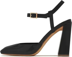 Women Trendy Ankle Strap Buckle Square Toe Glossy Sandals Chunky High Heel Summer Party Event Shoes Size 4-16 US