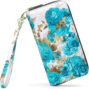 Women Wallet Card RFID For Womens Holder Blocking Credit Small Zipper Purse Pocket Bifold Slim Coin ID Ladies Wristlet Clutch Large Capacity Window Case Travel Zip Women's