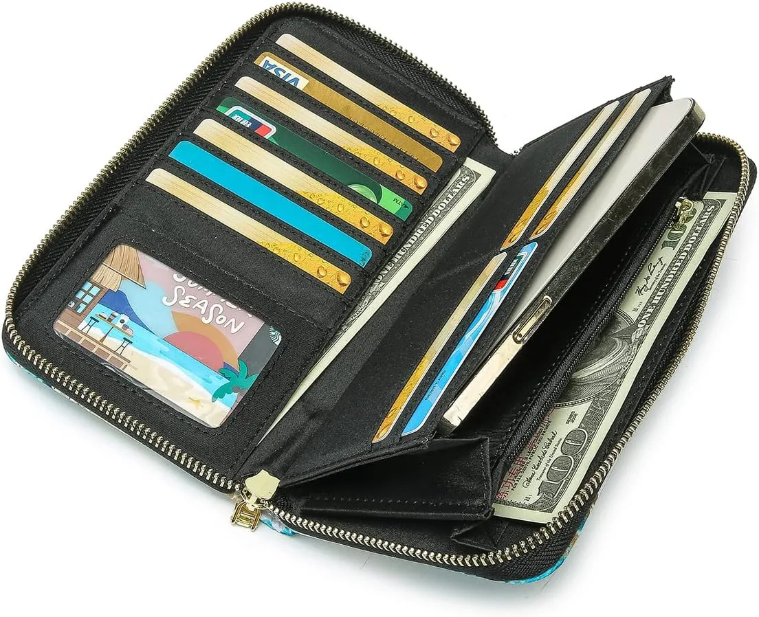 Women Wallet Card RFID For Womens Holder Blocking Credit Small Zipper Purse Pocket Bifold Slim Coin ID Ladies Wristlet Clutch Large Capacity Window Case Travel Zip Women's