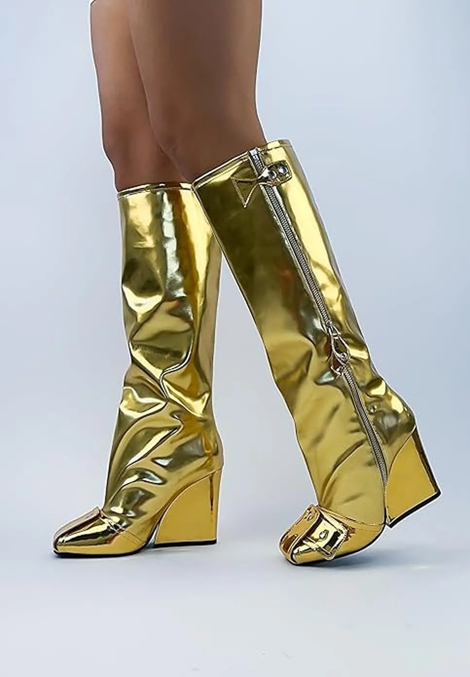 Women Wedge Boots Knee High Fashion Pull On Boots