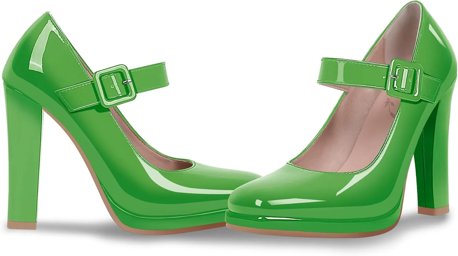 Women's Block High Heel Platform Mary Janes Shoes Buckle Strappy Square Toe Dress Pumps