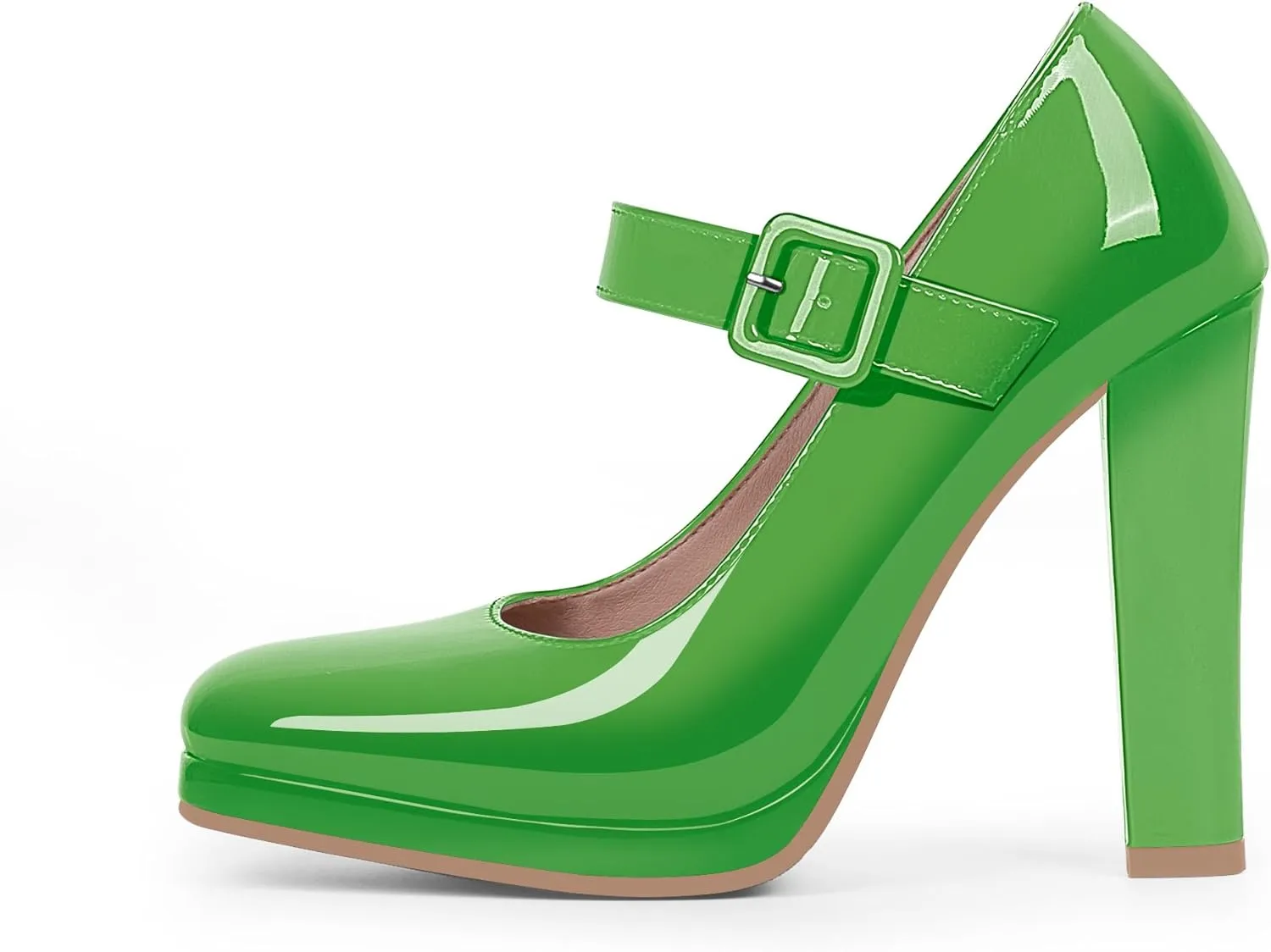 Women's Block High Heel Platform Mary Janes Shoes Buckle Strappy Square Toe Dress Pumps