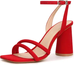 Women's Block High Heels Square Toe Heeled Sandals Ankle Strap Shoes