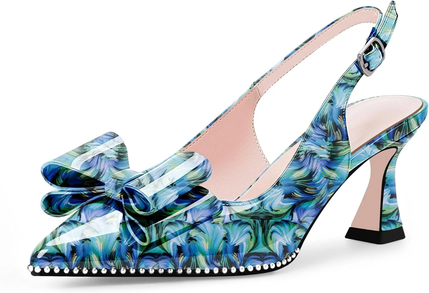 Women's Bow Slingback Kitten Heels Closed Pointed Toe Pumps Dress Shoes