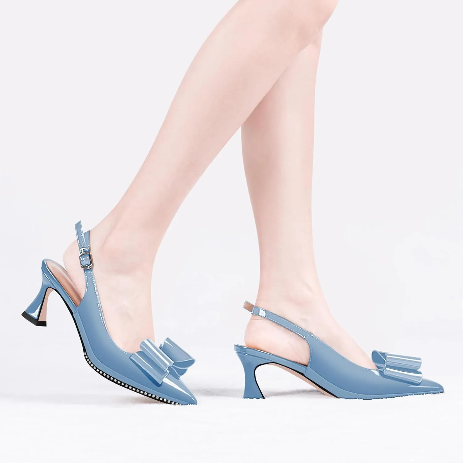 Women's Bow Slingback Kitten Heels Closed Pointed Toe Pumps Dress Shoes