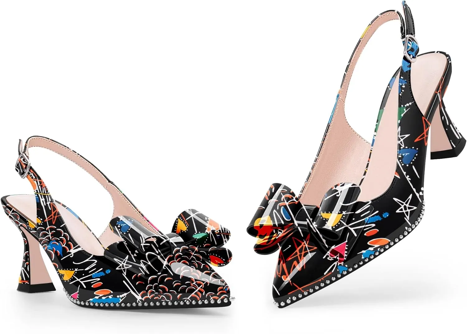 Women's Bow Slingback Kitten Heels Closed Pointed Toe Pumps Dress Shoes