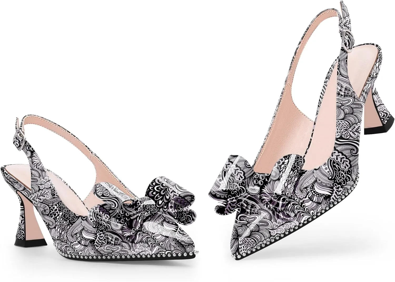 Women's Bow Slingback Kitten Heels Closed Pointed Toe Pumps Dress Shoes