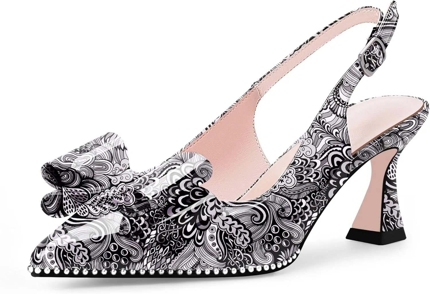 Women's Bow Slingback Kitten Heels Closed Pointed Toe Pumps Dress Shoes