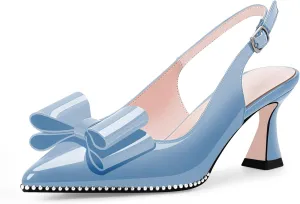 Women's Bow Slingback Kitten Heels Closed Pointed Toe Pumps Dress Shoes