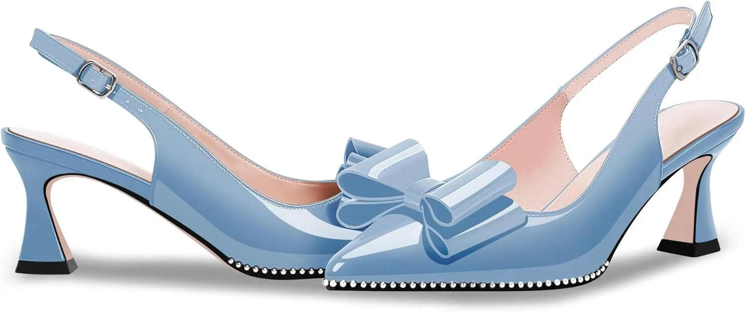 Women's Bow Slingback Kitten Heels Closed Pointed Toe Pumps Dress Shoes