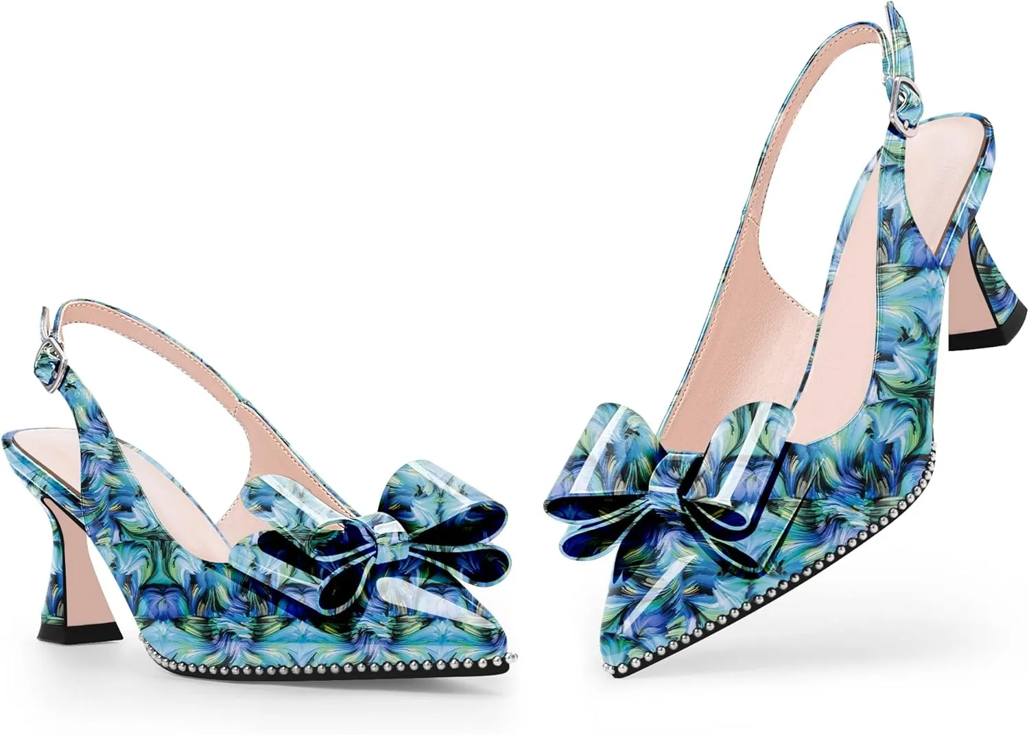Women's Bow Slingback Kitten Heels Closed Pointed Toe Pumps Dress Shoes