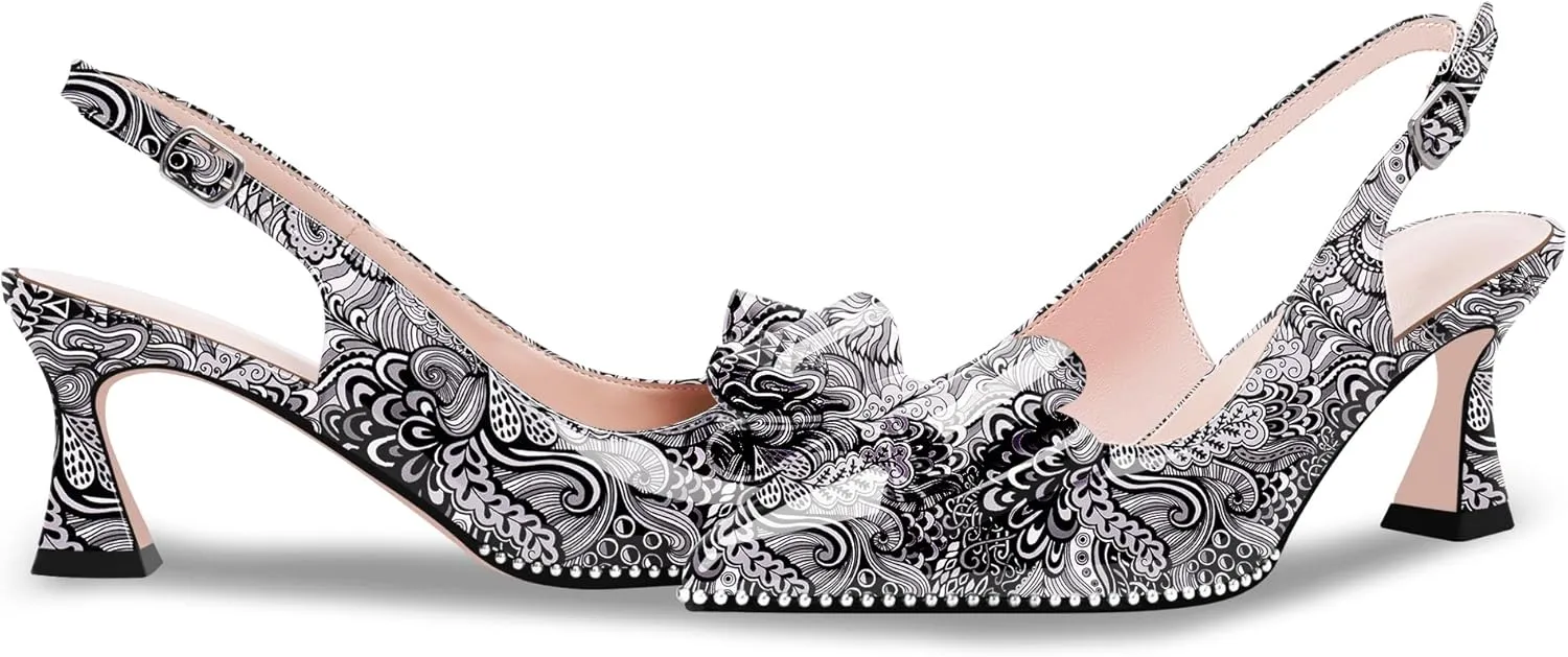 Women's Bow Slingback Kitten Heels Closed Pointed Toe Pumps Dress Shoes