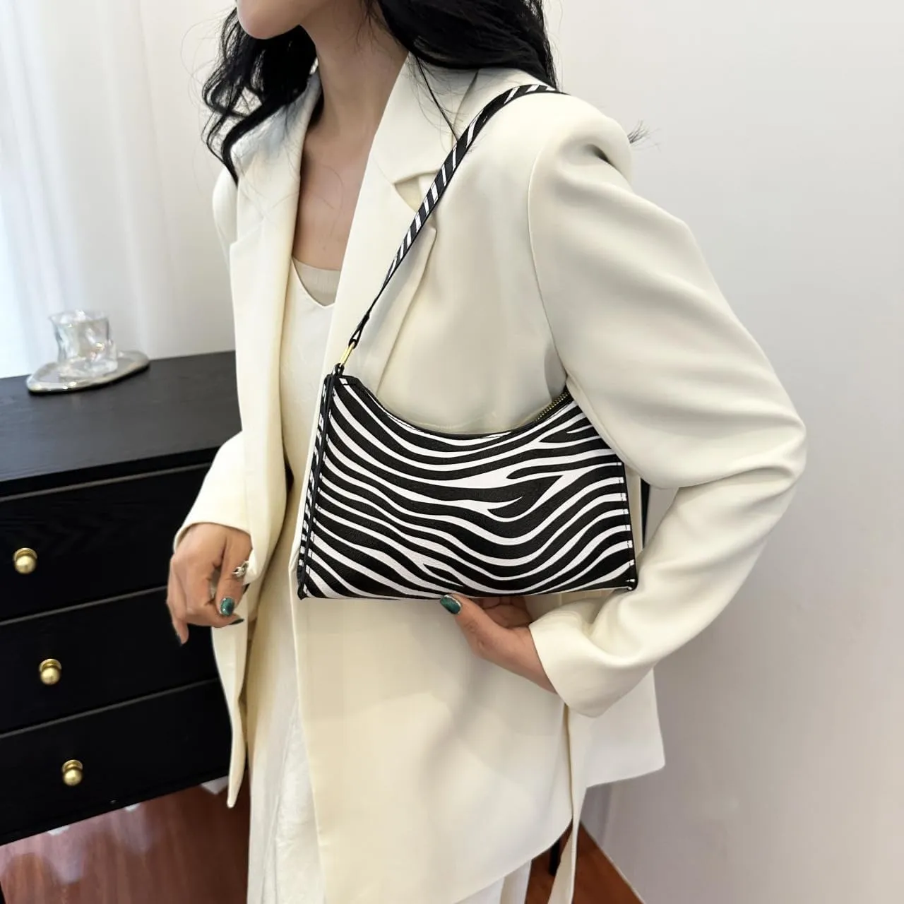 Women's Cow Print Tote Shoulder Bag Small PU Leather Underarm Bag Trendy Handbag Wallet Travel Bag